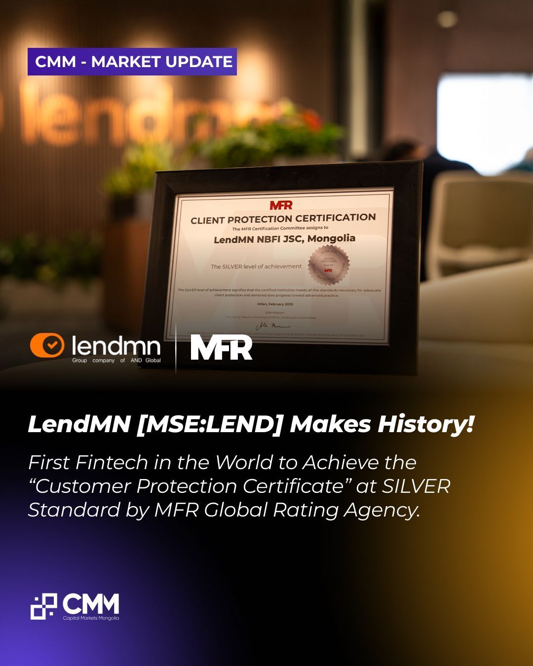 LendMN NBFI JSC [MSE:LEND] makes history